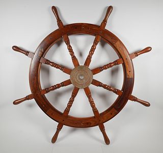 37" Nautical Wood and Brass Ship's Helm Wheel