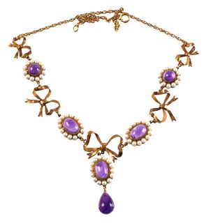 Vintage 14K Pearl and Amethyst Necklace