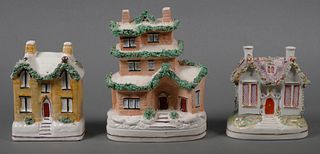 (3) Antique Staffordshire Porcelain House Banks 