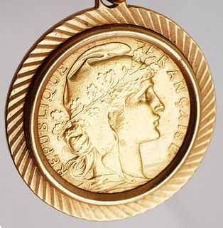 1907 France Gold 20 Francs Rooster Coin Pendant