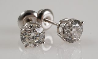 18K White Gold 1.97ct Round Diamond Stud Earrings 