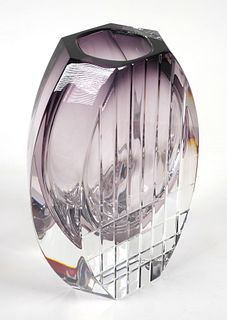 Modernist BACCARAT Crystal Neptune Amethyst Vase