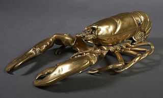 Rare Brass Figural Lobster Double Inkwell 