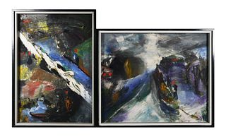 Pair Abstract Expressionist Landscapes
