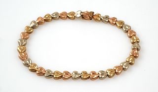 14K Gold Tri Tone Heart Bracelet