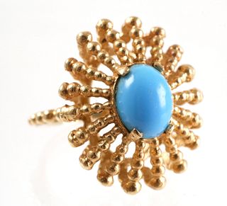 14K Gold Dome Bead Turquoise Ring