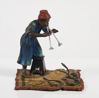 Cold Painted Bronze Indian Snake Charmer 