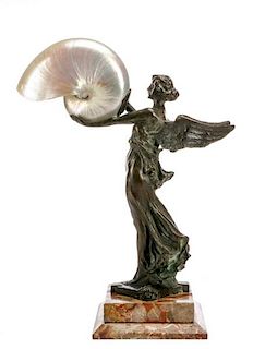Gurschner Style Bronze Victory Lamp with Nautilus