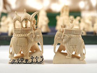 INDIAN Carved Ivory Figural Chess Set
