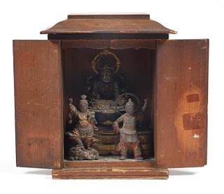 Antique Indian Hindu 3 Figure Travel Shrine 