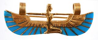 Egyptian Revival 18K Turquoise Isis Bar Pin Brooch