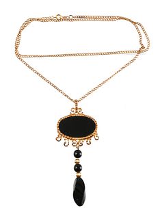 Victorian 14K Black Onyx Lavalier Necklace