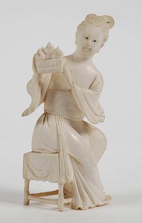 Antique Chinese Carved Ivory Woman Figurine 