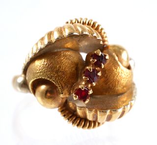 Vintage 18K Yellow Gold and Ruby Bypass Ring