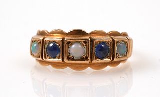 Vintage 14K Yellow Gold Sapphire and Opal Ring