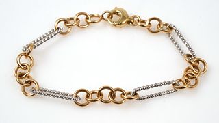 14K Gold Round and Paperclip Style Bracelet