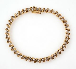 14K Yellow Gold S-Link Diamond Tennis Bracelet