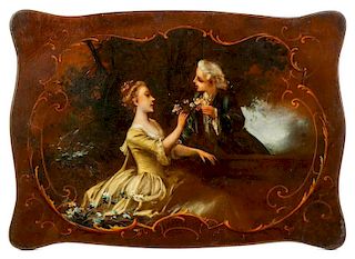 19th C. French Tabletop w/ Romantic Courting Scene