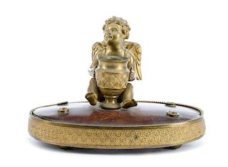 Gilt Bronze Figural Desk Stand with Cherub Motif