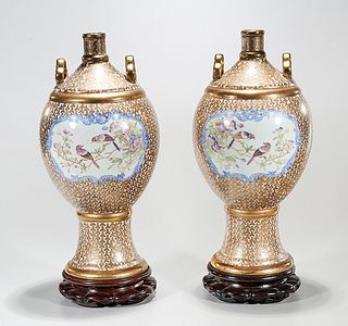 Pair of Enameled and Gilt Porcelain Vessels
