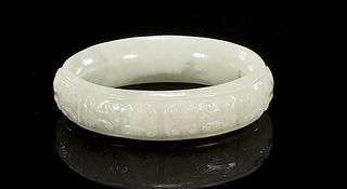 Chinese Carved Archaistic Jade Bangle