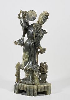 Chinese Carved Green Hardstone Guanyin