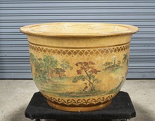 Large Chinese Painted Ceramic Fish Bowl