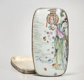 Chinese Enameled Porcelain and Metal Covered Box