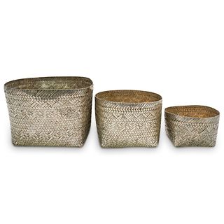(3 Pc) Tane Mexican Sterling Silver Woven Baskets