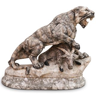 Antique Carved Marble Predatory Tiger