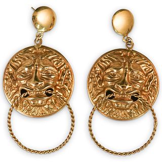 Pair Of 18k Gold Lion Head Earrings
