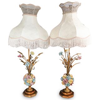 Pair Of Italian Floral Table Lamps
