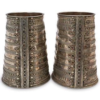 Pair Of African Sterling Cuffs