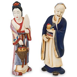 Antique Japanese Polychrome Bone Figures