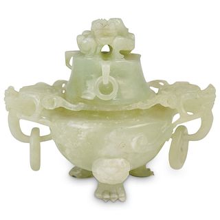 Chinese Carved Jade Dragon Censor