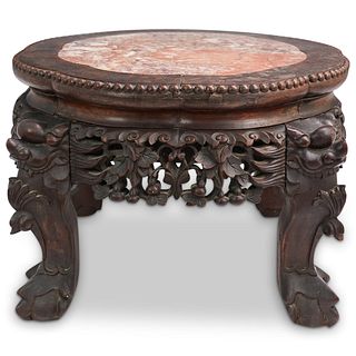 Chinese Carved Wood & Marble Pedestal