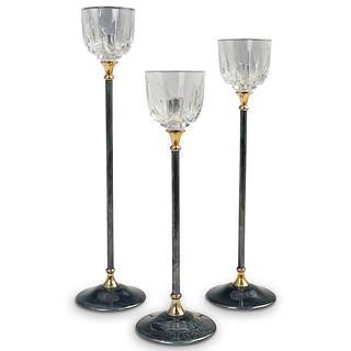 (3 Pc) Italian Maestri Silver Plated and Crystal Candle Holders
