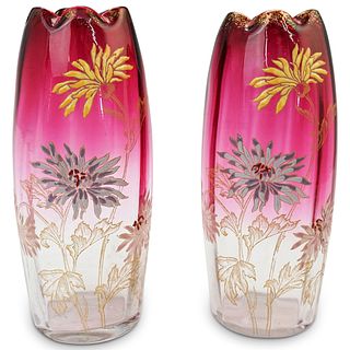 Pair Of Painted Glass Vases