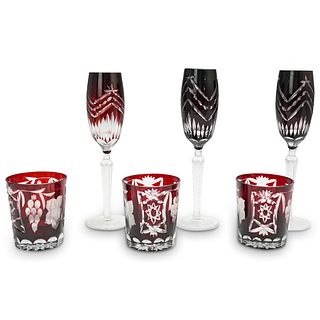 (6Pc) Cranberry & Red Crystal Glass Set
