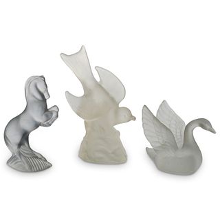 (3Pc) Lalique Style Frosted Glass Figurines