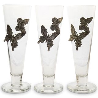 (3Pc) Arthur Court Butterfly Bar Glasses