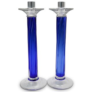Large Cobalt Blue Glass Candle Sticks