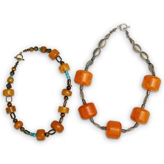 (2 Pc) Pair of Amber Beaded Necklaces