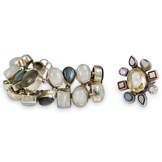 (2 Pc) Sterling Silver Bracelet / Ring Set
