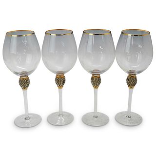 (4Pc) Crystal Accented Wine Glass Set