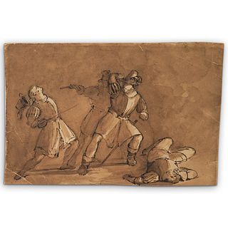 19th Cent. Battle Scene Watercolor