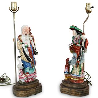 (2 Pc) Pair of Chinese Figural Porcelain Lamps