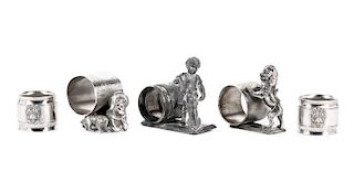 Collection of 5 Silverplate Figural Napkin Rings