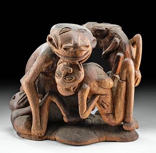 Early 20th C. Tahitian Wood Statue 5 Erotic Figures