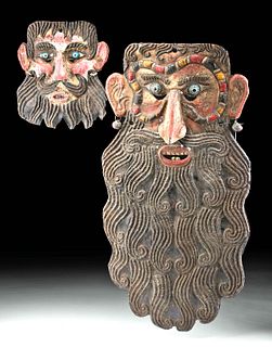 20th C. Mexican Guerrero Painted Copper Masks (pr)
